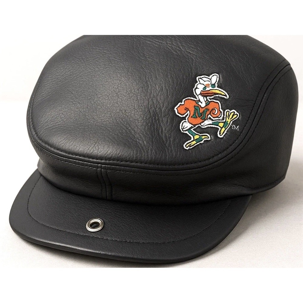 Vintage Miami Hurricanes Hat Top Of The World Newsboy Caddie Hat Leather 90s NWT